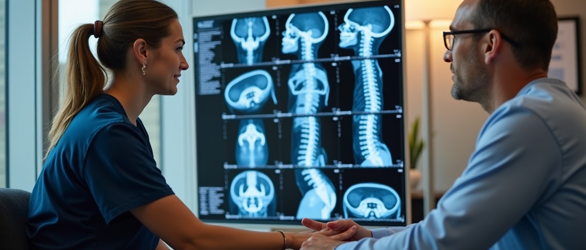Fellowship-trained spine surgeon Dr. Greenberg reviewing cervical MRI with a patient at Greenberg Spine in Fort Wayne