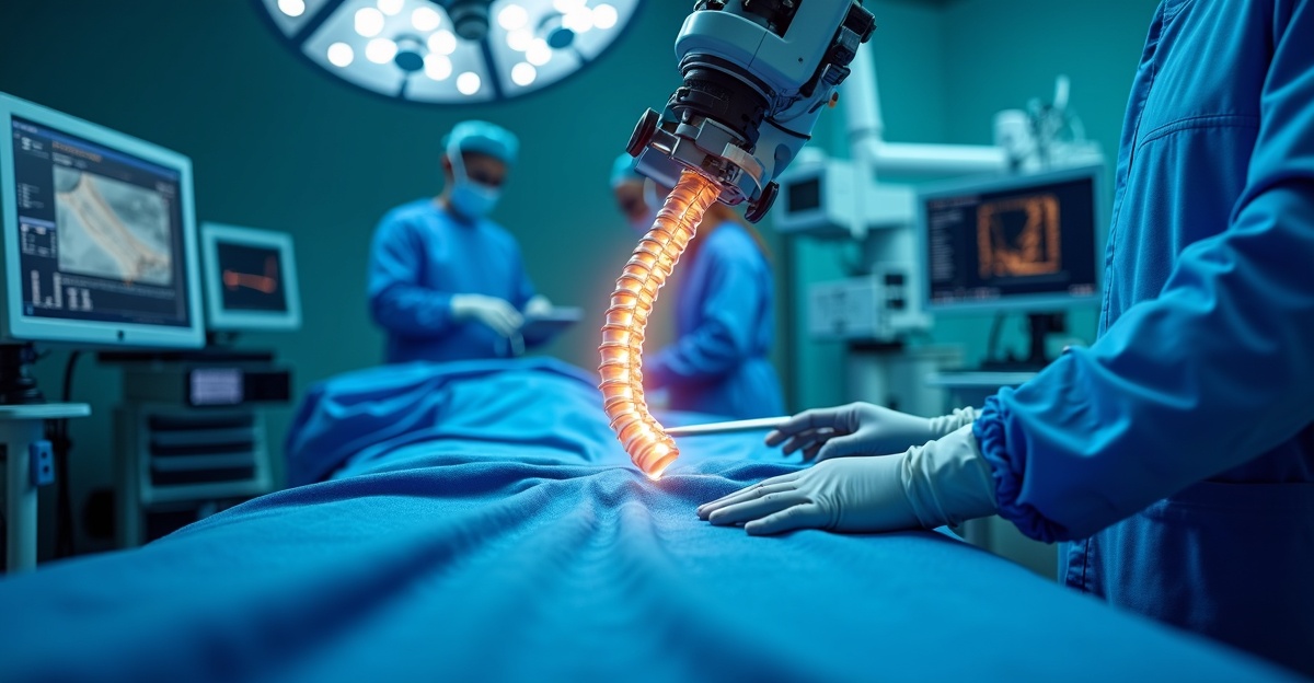 Advanced robotic spine surgery system with computer navigation in modern operating room