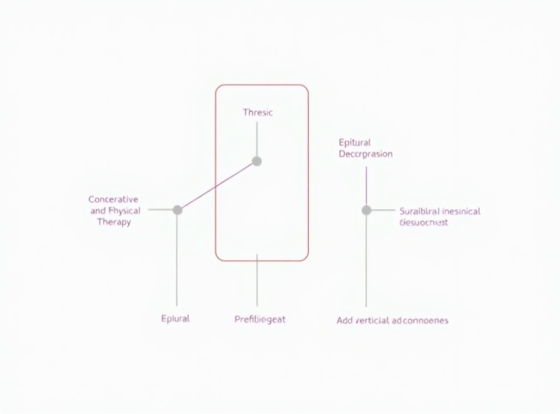 Stepwise stenosis treatment pathway (PT → injection → decompression)