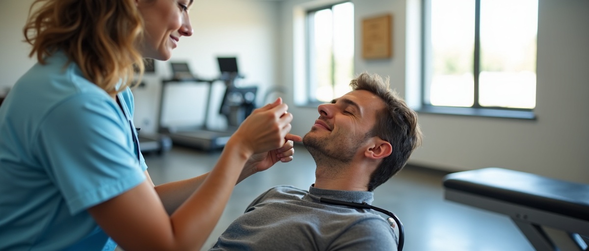 Physical therapist performing cervical strengthening rehabilitation with a patient at Greenberg Spine in Fort Wayne