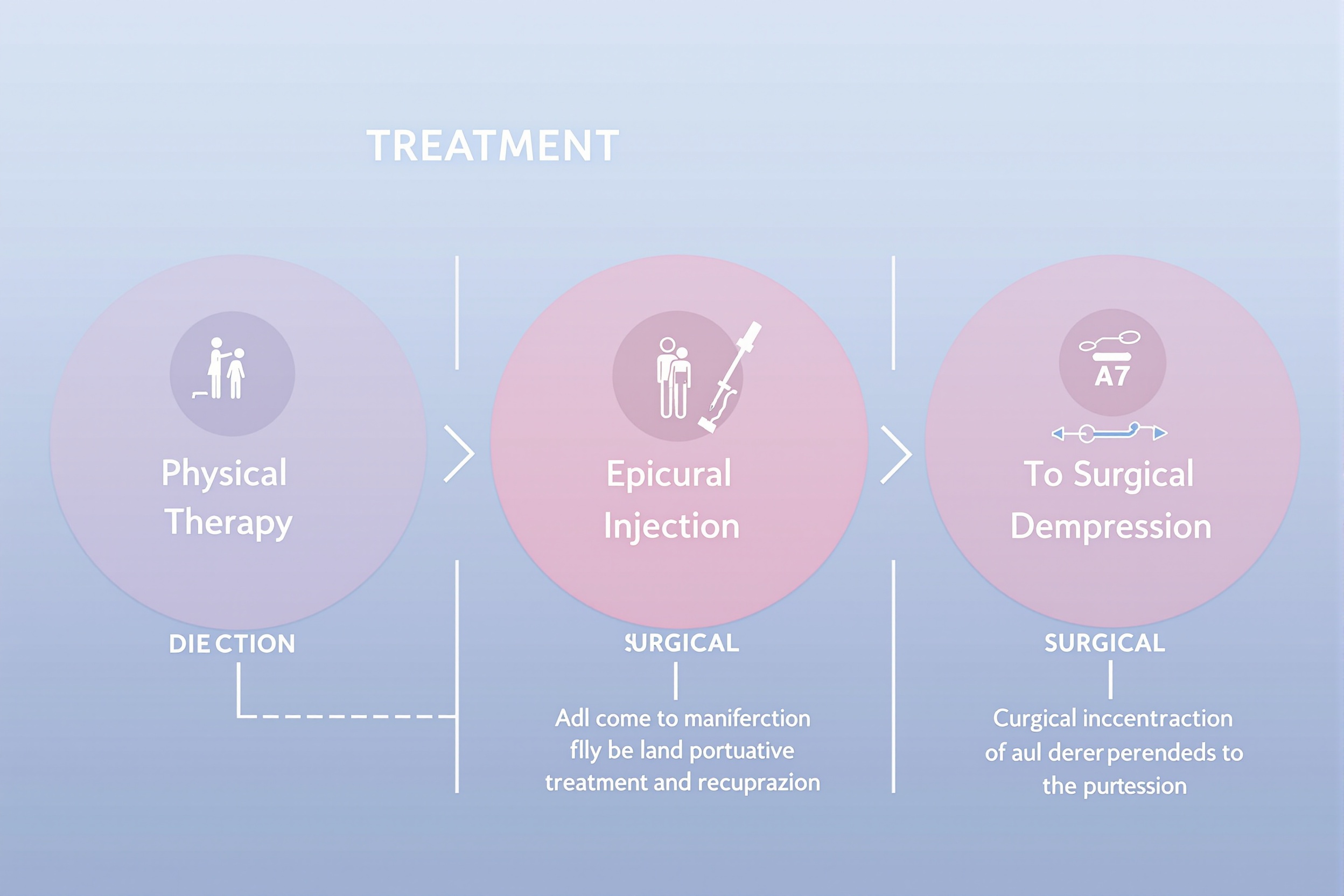 Sciatica care pathway from activity/PT to injections to surgery